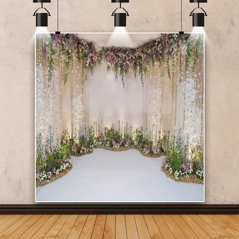 Renaiss 7x7ft Wedding Backdrop Romance Archway Flowers Blossom Sequins Curtain Cradle Ceremony Bridal Shower Photography Background for Anniversary Marriage Party Decor Photo Studio Props - Image 2